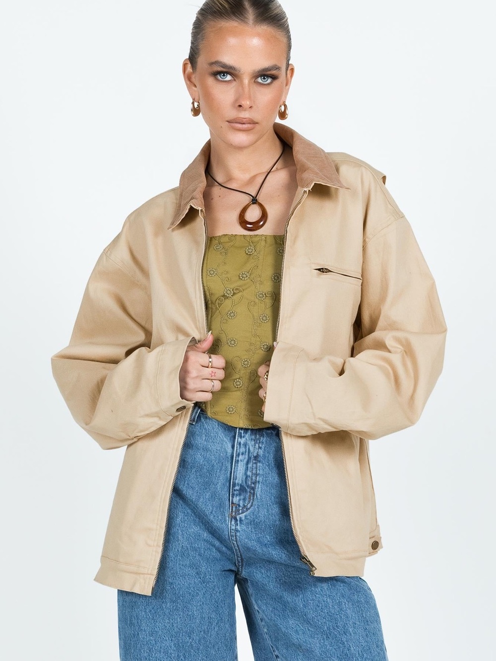 Princess Polly Springer Jacket Beige Tan Barn Jacket Size 8 NEW Fall Autumn - Picture 2 of 7